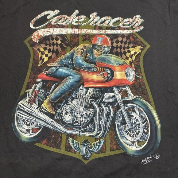 Cafe Racer Rock Chang Black Double Sided Motorcycle T Shirt Mens Size XXL - Picture 2 of 9